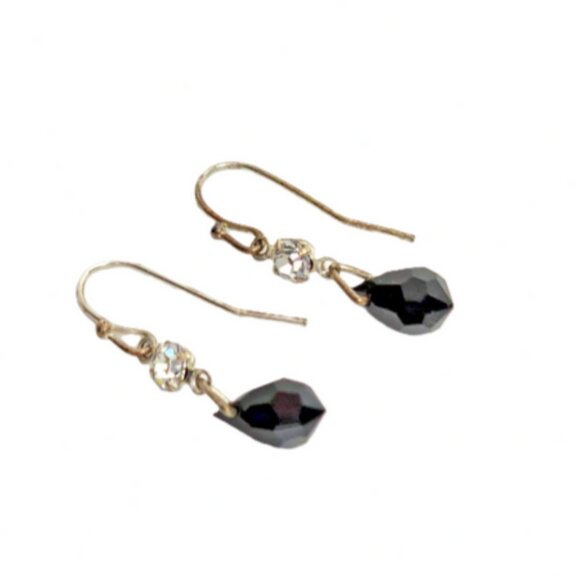 Crystal & Black Faceted Bead Silver Earrings 1.5" x.25" - Picture 3 of 3